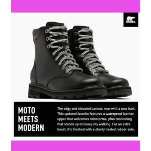 Sorel Lennox Moto Waterproof Leather Black Biker 10.5 Womens Combat Boots